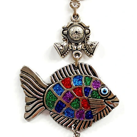 Dodes Mavi Nazar Boncuklu Balık Figürlü Mini Balık Duvar Süsü