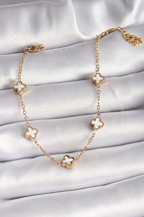 Dodes Dodes 316L Çelik Gold Renk Beyaz Baby Boy Yonca Model Kadın Bileklik TG27BB6476