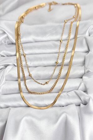 Dodes Dodes 316L Çelik Gold Renk 3'lü Kadın Kolye TG27BKO10630