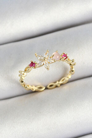 Dodes Dodes Pirinç Papatya Figürlü Zirkon Taşlı Gold Renk Ayarlanabilir Kadın Yüzük TG27BYK3778