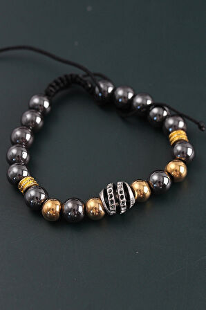 Dodes Dodes Doğal Taş Sarmal Model Gold Ve Füme Renk Asansörlü Erkek Bileklik TG27EB3756