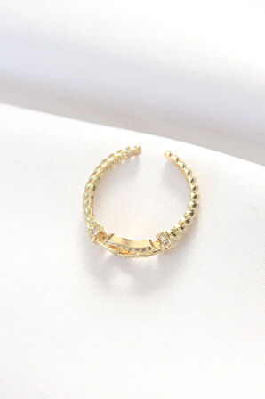 Dodes Dodes Kemer Tokası Tasarımlı Gold Renk Zirkon Taşlı Ayarlanabilir Yüzük TG27BYK3099