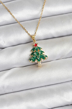 Dodes Dodes 316L Çelik Zincir Gold Renk Çam Ağacı Model Yılbaşı Temalı Kadın Kolye TG27BKO10720