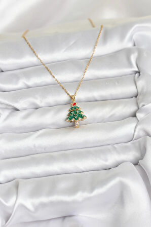 Dodes Dodes 316L Çelik Zincir Gold Renk Çam Ağacı Model Yılbaşı Temalı Kadın Kolye TG27BKO10720