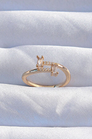 Dodes Dodes Pirinç Gold Renk Zirkon Taşlı Geometrik Ayarlanabilir Yüzük TG27BYK3239