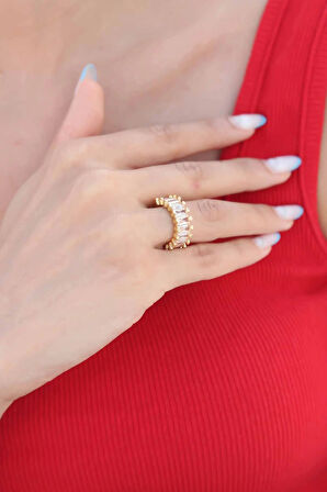 Dodes Dodes Zirkon Taşlı Baget Gold Renk Kadın Yüzük TG27BYK2342