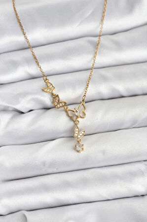Dodes Dodes 316L Çelik Zincir Gold Renk Kelebek Model Kadın Kolye TG27BKO10676