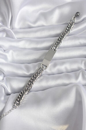 Dodes Dodes 316L Çelik Gümüş Renk İsim Yazılabilir Plaka Model Kadın Bileklik TG27BB5743