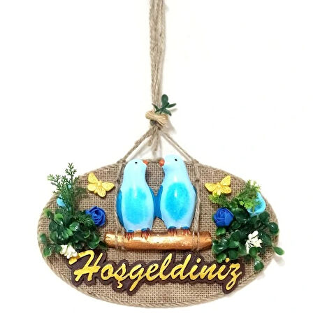 Dodes Mavi Kuşlu Hoşgeldiniz Yazılı Kapı Süsü