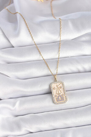 Dodes Dodes 316L Çelik Gold Renk Zincir Terazi Burcu Zirkon Taşlı Kadın Kolye TG27BKO9469