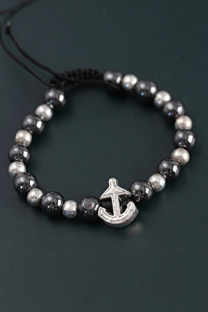 Dodes Dodes Doğal Taş Çapa Model Gümüş Ve Füme Renk Asansörlü Erkek Bileklik TG27EB3762