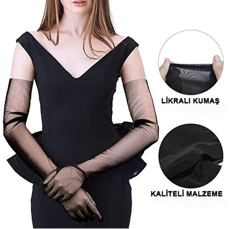 Dodes Uzun Boy Likralı Siyah Yetişkin Mega Tül Eldiven