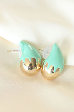 Dodes Dodes Minimal Turkuaz Mineli Çift Renk Damla Küpe TG27BKP8867