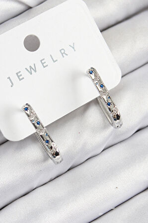 Dodes Dodes Pirinç Zirkon Taşlı Çiçek Desenli Model Gümüş Renk Kadın Küpe TG27BKP11061