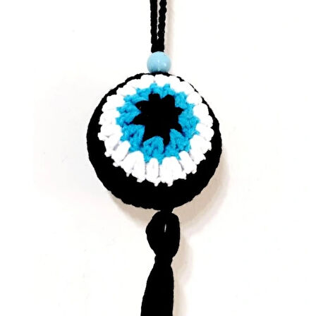 Dodes Nazar Boncuğu Desenli Püsküllü Orlon İpten Siyah Araba Süsü