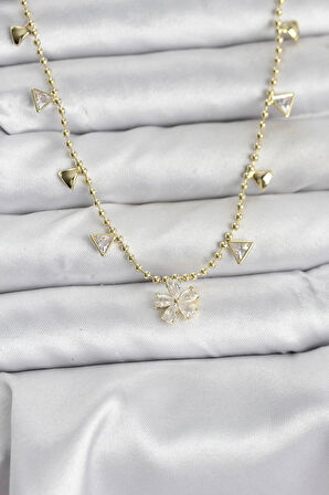 Dodes Dodes Pirinç Gold Renk Zirkon Taşlı Çiçek Model Kadın Kolye TG27BKO10642
