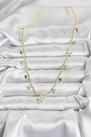 Dodes Dodes Pirinç Gold Renk Zirkon Taşlı Çiçek Model Kadın Kolye TG27BKO10642