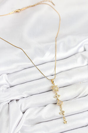 Dodes Dodes 316L Çelik Zirkon Taşlı Güneş Ve Ay Enerji Model Gold Renk Kadın Kolye TG27BKO10550