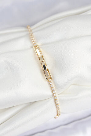 Dodes Dodes Pirinç Zirkon Taşlı Kare Model Gold Renk Kadın Bilekilk TG27BB7660