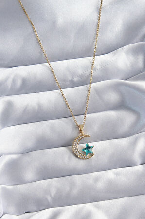 Dodes Dodes 316L Çelik Gold Renk Zincir Zirkon Taş Detay Hilal Yıldızı Figür Kadın Kolye TG27BKO8029