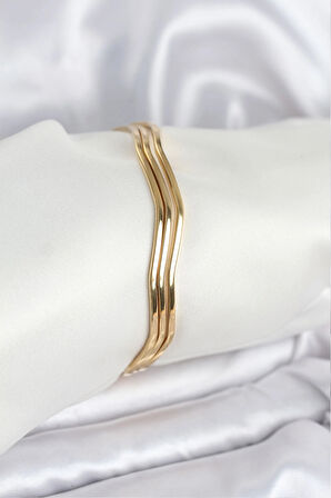Dodes Dodes 316L Çelik Gold Renk 65 mm Ajda Zikzak Model 3lü Kadın Bileklik TG27BB8075