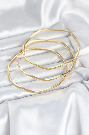 Dodes Dodes 316L Çelik Gold Renk 65 mm Ajda Zikzak Model 3lü Kadın Bileklik TG27BB8075
