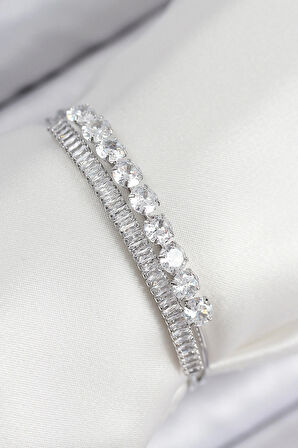 Dodes Dodes Pirinç Zirkon Taşlı Su Yolu Model Gümüş Renk Kadın Bileklik TG27BB7882