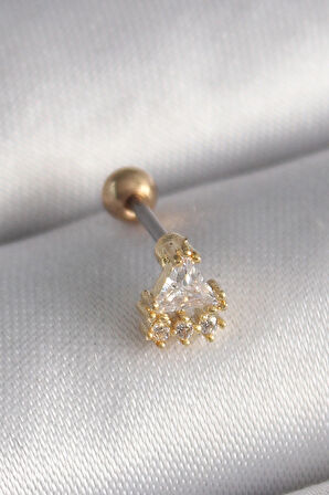 Dodes Dodes 316L Çelik Gold Renk Üçgen Zirkon Taşlı Tragus Piercing TG27PR1238