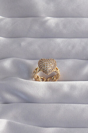 Dodes Dodes Pirinç Ayarlamalı Gold Renk Zirkon Taşlı Bombeli Kalp Yüzük TG27BYK3281