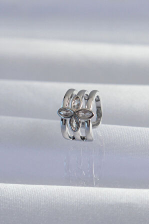 Dodes Dodes Pirinç Gümüş Renk Yonca Earcuff Küpe TG27BKP9330