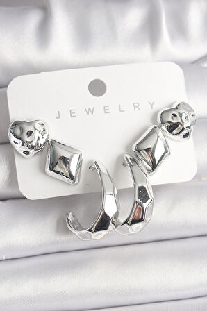 Dodes Dodes Gümüş Renk Kalp Halka Figür CCB Plastik Kadın Küpe Seti TG27BKP10023