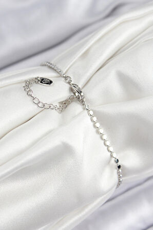 Dodes Dodes Pirinç Zirkon Taşlı Nazar Model Ezme Zincir Gümüş Renk Kadın Bileklik TG27BB7584