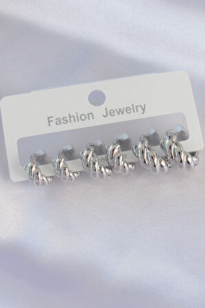 Dodes Dodes Pirinç Gümüş Renk Minimal Tırtıklı Küpe Seti TG27BKP8991