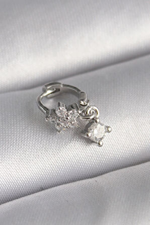 Dodes Dodes 316L Çelik Gümüş Renk Zirkon Taşlı Çiçek Model Sallantı Detay Tragus Piercing TG27PR1311