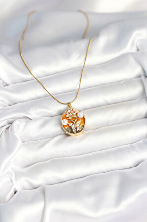 Dodes Dodes 316L Çelik Zincir Kelebek Model Sanatsal Portre Kadın Kolye TG27BKO10594