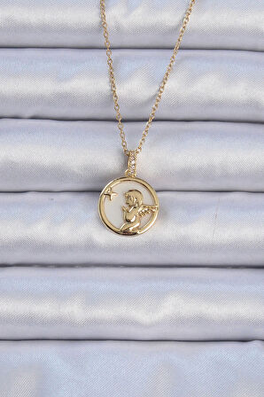 Dodes Dodes 316L Çelik Zincir Altın Renk Zirkon Taşlı Mineli Melek Kolye TG27BKO9085