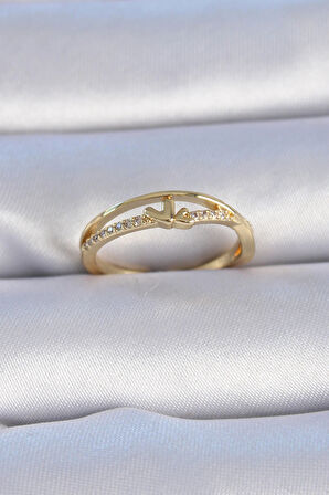 Dodes Dodes Pirinç Gold Renk Zirkon Taşlı Kalp Model Kadın Yüzük TG27BYK3306