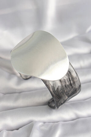 Dodes Dodes Siyah Mermer Desen Akrilik Pilastik Gümüş Plaka Model Vintage Kadın Bilezik TG27BB6669