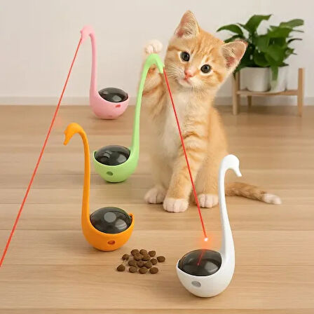 Dodes Kuğu Şeklinde Lazerli ve Mama Hazneli Kedi Oyuncağı
