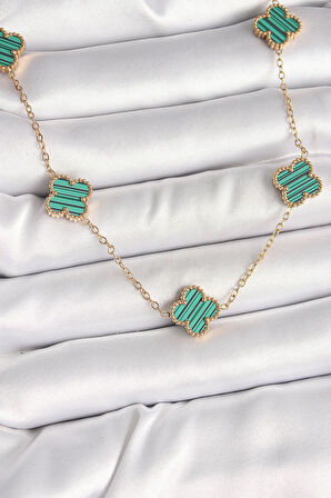 Dodes Dodes 316L Çelik Gold Renk Zincir Yeşil Yonca Model Kadın Kolye TG27BKO9925