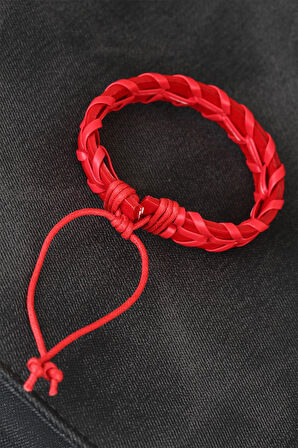 Dodes Dodes Kırmızı Örgü Deri Erkek Bileklik TG27EB1852