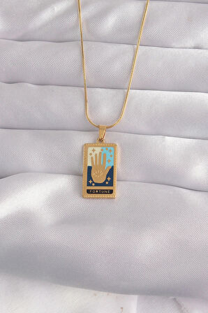 Dodes Dodes 316L Çelik Gold Renk Karışık Mineli El Figür Tarot Kolye TG27BKO9035