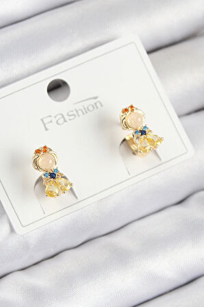 Dodes Dodes Pirinç Zirkon Taşlı Pamuk Prenses Model Gold Renk Çocuk Küpe TG27BKP11196