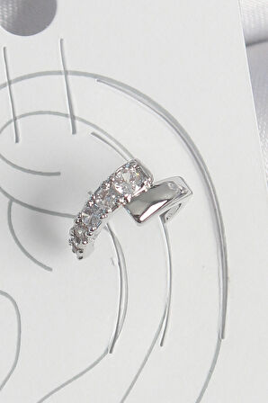 Dodes Dodes Pirinç Gümüş Renk Zirkon Taşlı Kadın Kıkırdak Küpe TG27BKP10556