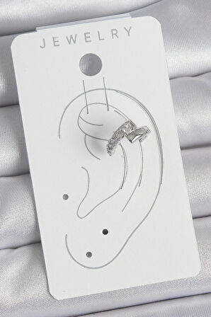 Dodes Dodes Pirinç Gümüş Renk Zirkon Taşlı Kadın Kıkırdak Küpe TG27BKP10556