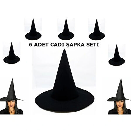 Dodes Siyah Cadı Şapkası Keçe Yetişkin Boy 6 Adet