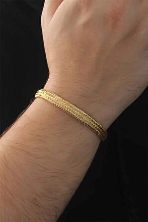 Dodes Dodes 316L Çelik Altın Renk Hasır Görünüm Erkek Bileklik TG27EB3675