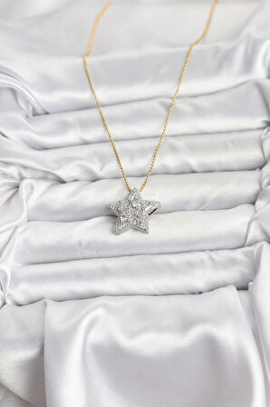 Dodes Dodes 316L Çelik Zincir Gold Renk Zincirli Gümüş Yıldız Model Kadın Kolye TG27BKO10680