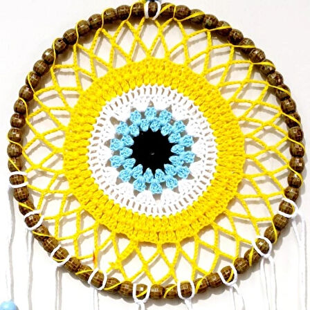 Dodes Nazar Boncuğu Motifli Düş Kapanı El Yapımı Sarı Duvar Süsü