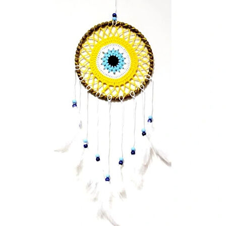 Dodes Nazar Boncuğu Motifli Düş Kapanı El Yapımı Sarı Duvar Süsü